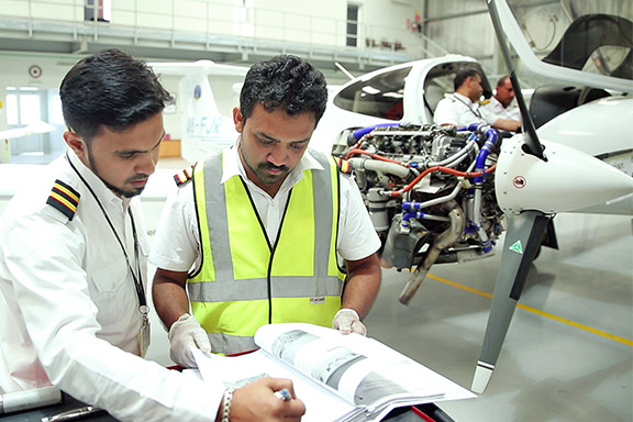 Aircraft under maintenance in the hangar