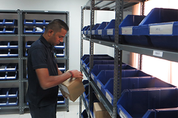 Spare parts shelving in the stores